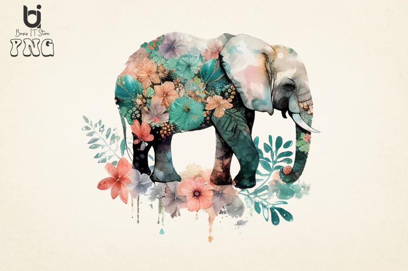 boho-elephant-floral-watercolor-bundle-sublimation-png-file