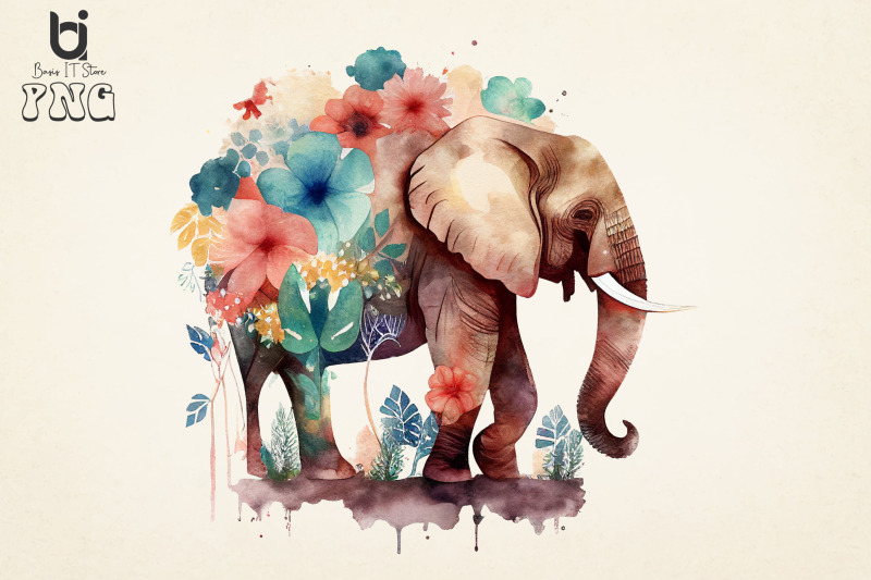 boho-elephant-floral-watercolor-bundle-sublimation-png-file