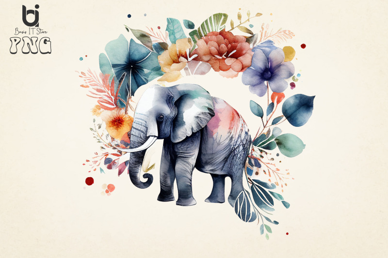 boho-elephant-floral-watercolor-bundle-sublimation-png-file