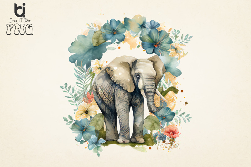 boho-elephant-floral-watercolor-bundle-sublimation-png-file