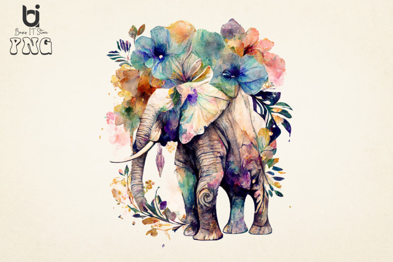 boho-elephant-floral-watercolor-bundle-sublimation-png-file