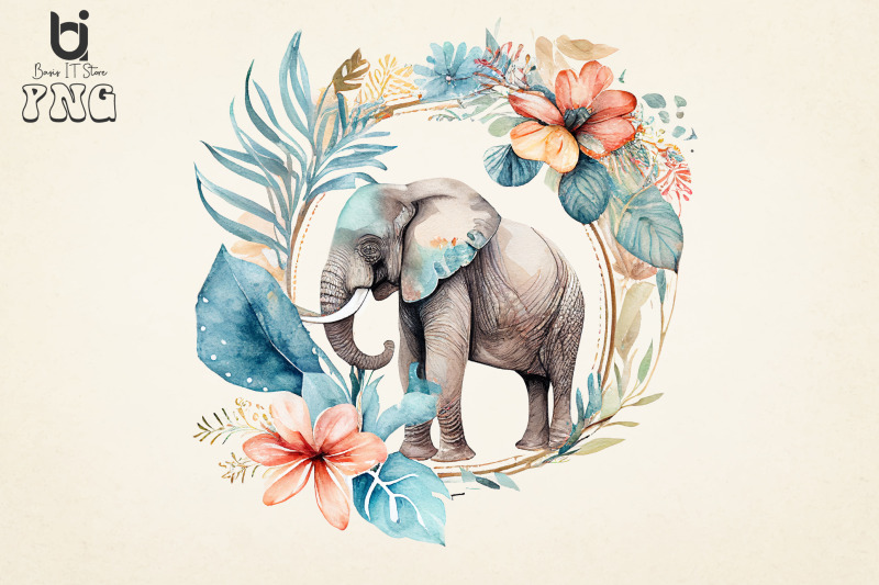 boho-elephant-floral-watercolor-bundle-sublimation-png-file