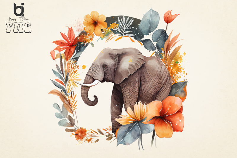 boho-elephant-floral-watercolor-bundle-sublimation-png-file