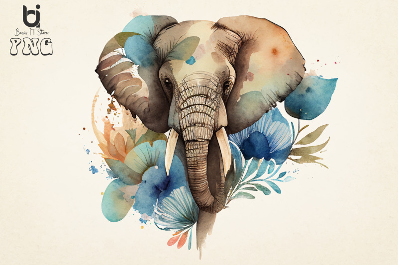 boho-elephant-floral-watercolor-bundle-sublimation-png-file