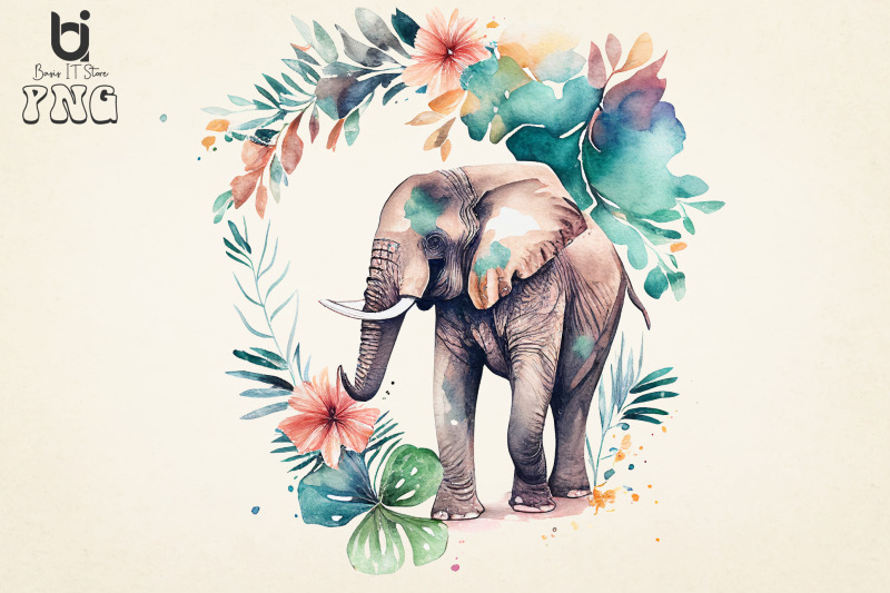 boho-elephant-floral-watercolor-bundle-sublimation-png-file