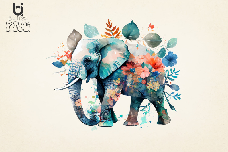 boho-elephant-floral-watercolor-bundle-sublimation-png-file