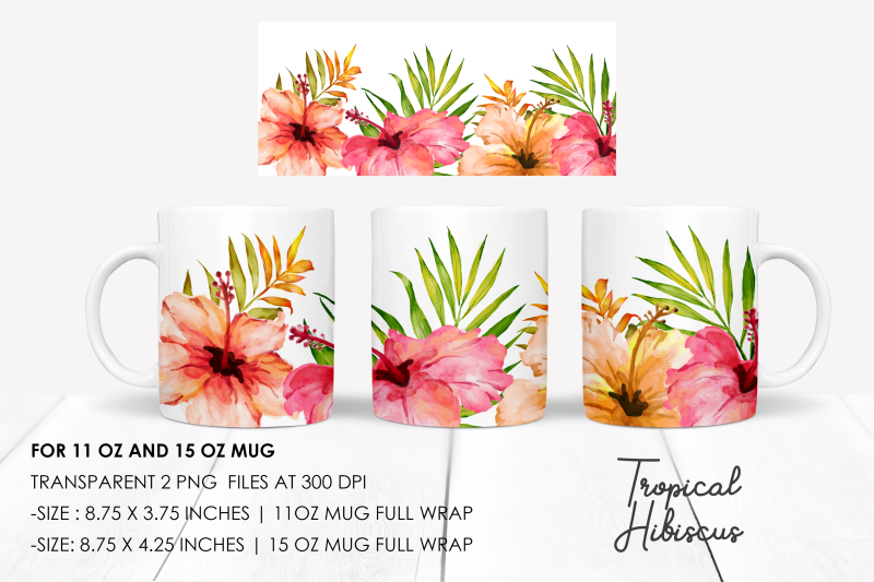 tropical-hibiscus-mug-sublimation-design-watercolor-png