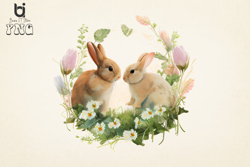 bunnies-in-love-flowers-watercolor-bundle-sublimation-png