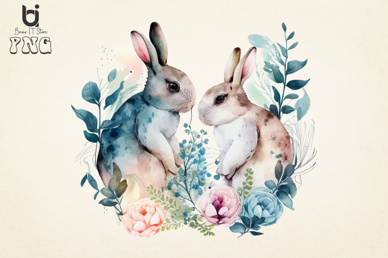 bunnies-in-love-flowers-watercolor-bundle-sublimation-png