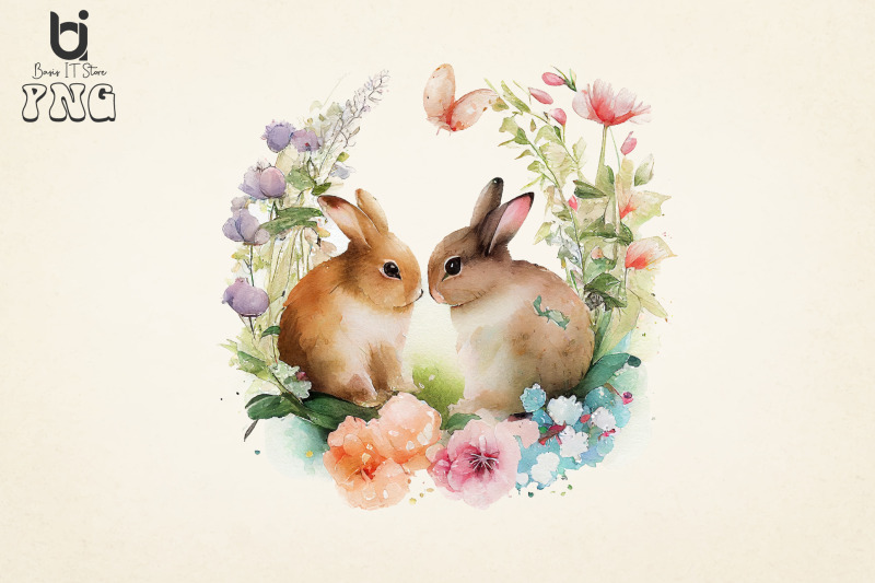 bunnies-in-love-flowers-watercolor-bundle-sublimation-png