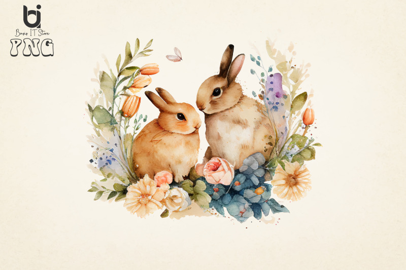 bunnies-in-love-flowers-watercolor-bundle-sublimation-png