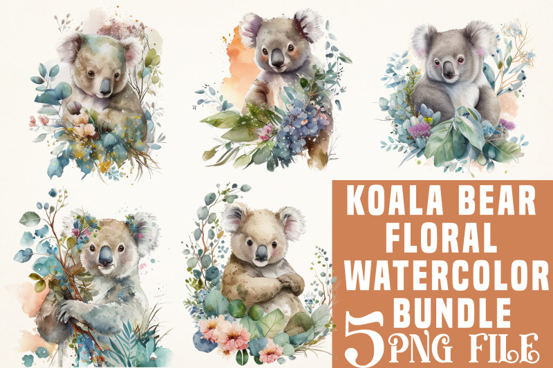 koala-bear-floral-watercolor-sublimation-bundle