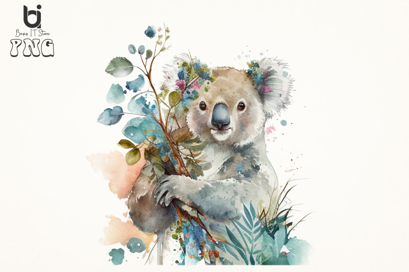 koala-bear-floral-watercolor-sublimation-bundle