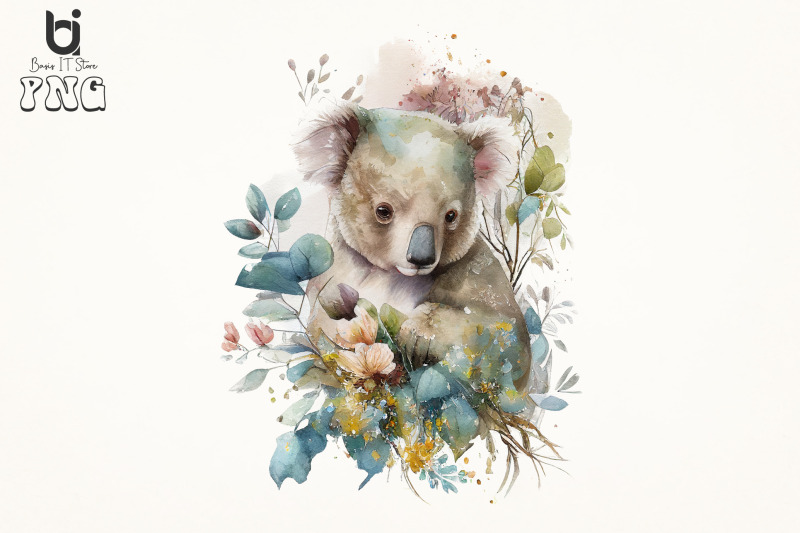 koala-bear-floral-watercolor-sublimation-bundle