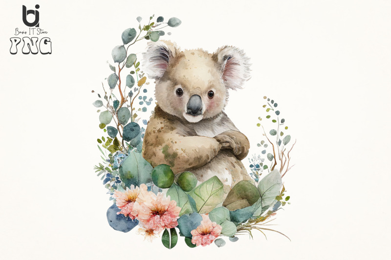 koala-bear-floral-watercolor-sublimation-bundle