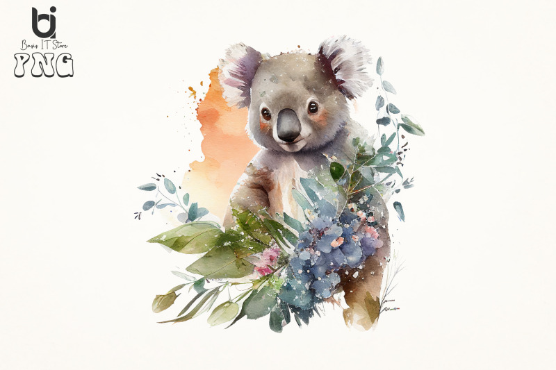 koala-bear-floral-watercolor-sublimation-bundle