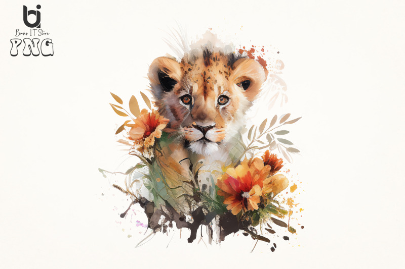 watercolor-floral-baby-lion-sublimation-bundle