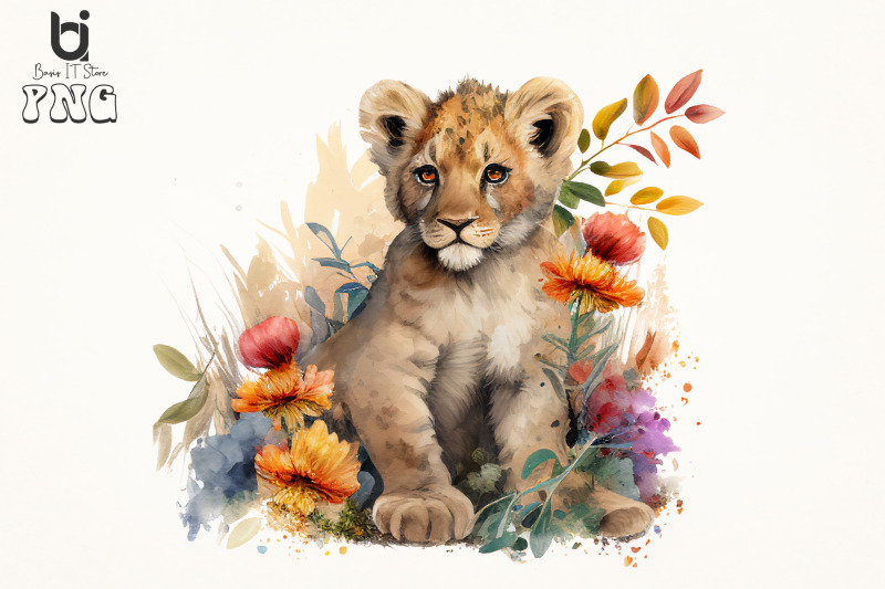 watercolor-floral-baby-lion-sublimation-bundle