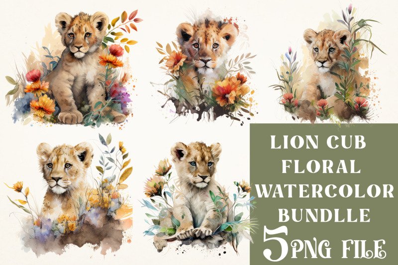 watercolor-floral-baby-lion-sublimation-bundle