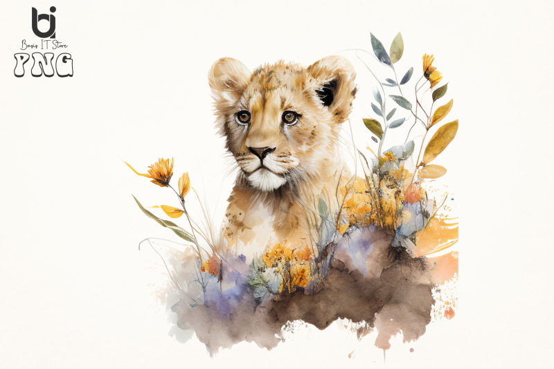 watercolor-floral-baby-lion-sublimation-bundle