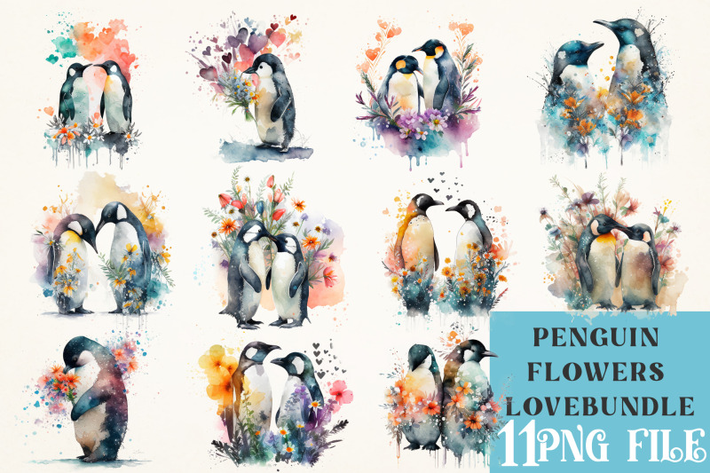 penguin-flowers-love-watercolor-sublimation-bundle