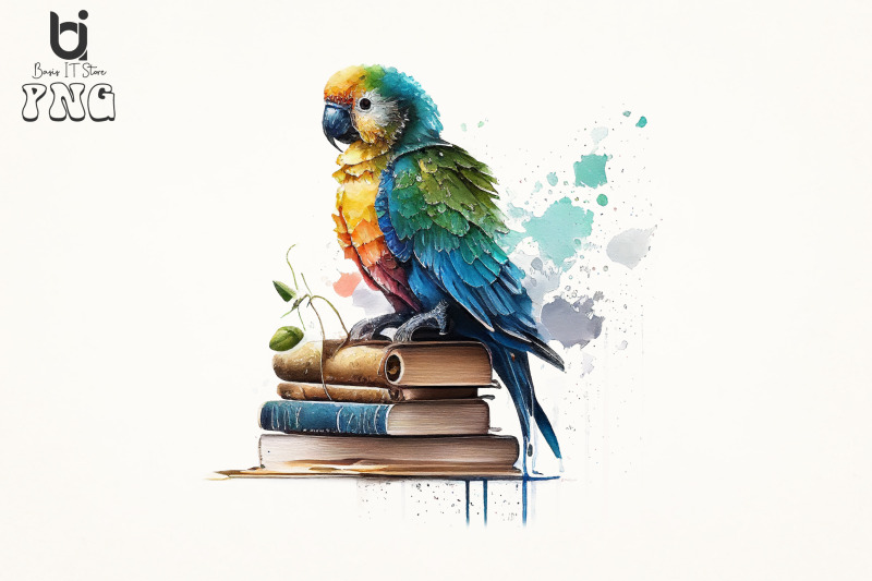 watercolor-cute-parrot-on-books-sublimation-bundle