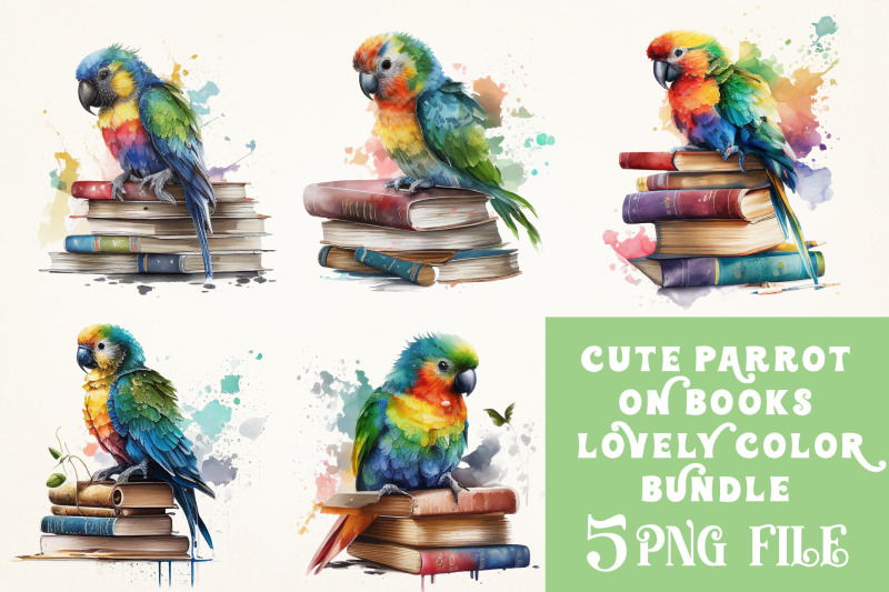 watercolor-cute-parrot-on-books-sublimation-bundle