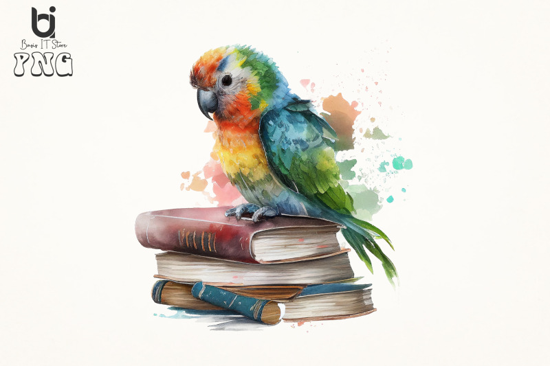 watercolor-cute-parrot-on-books-sublimation-bundle