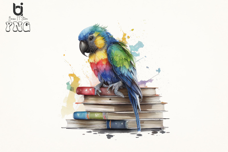 watercolor-cute-parrot-on-books-sublimation-bundle