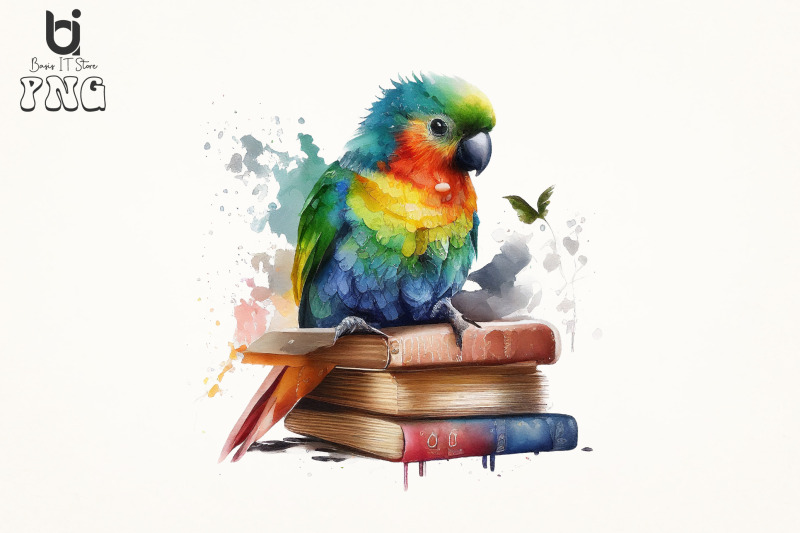 watercolor-cute-parrot-on-books-sublimation-bundle