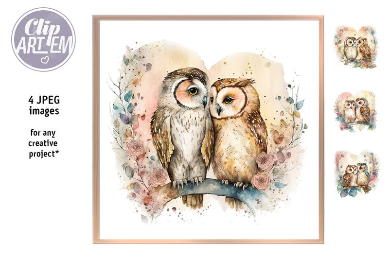 couple-of-owls-with-flowers-hearts-4-watercolor-jpeg-images-set