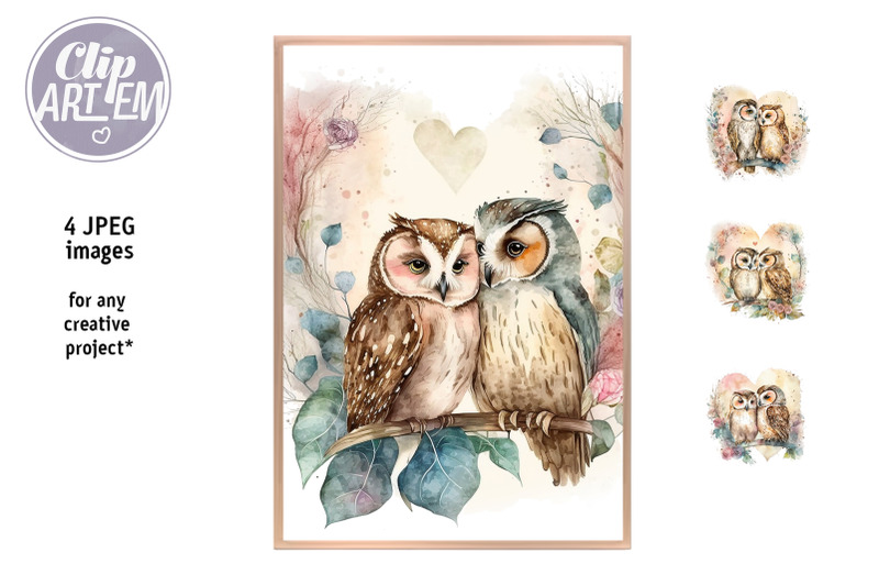 couple-of-owls-with-flowers-hearts-4-watercolor-jpeg-images-set