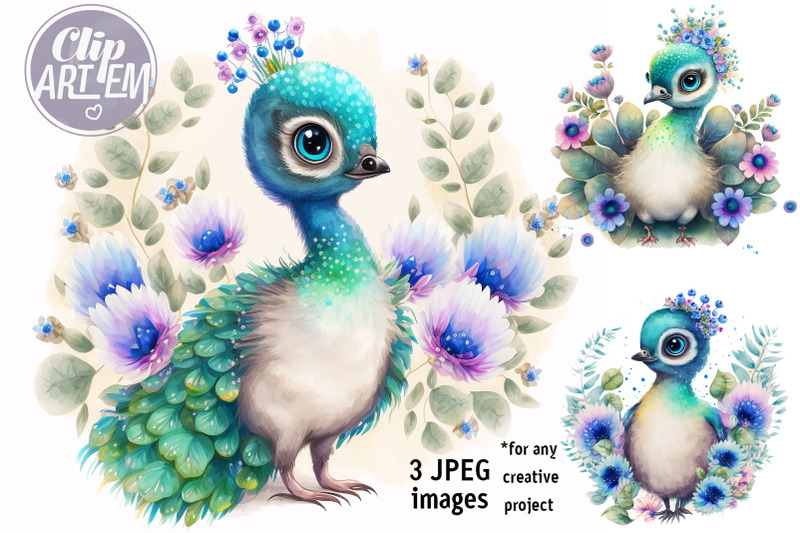 cute-peacocks-with-flowers-3-watercolor-jpeg-images-set-nursery-decor