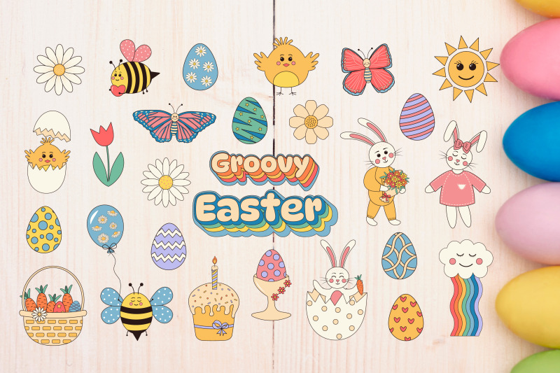 retro-groovy-easter-clipart-set