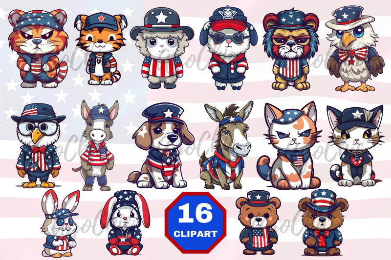 american-patriotic-animals-mascot-clipart-stickers