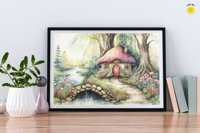 watercolor-fairy-mushroom-house-in-magical-forest-backgrounds