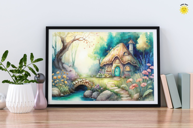 watercolor-fairy-mushroom-house-in-magical-forest-backgrounds