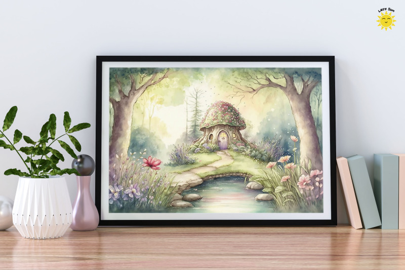 watercolor-fairy-mushroom-house-in-magical-forest-backgrounds