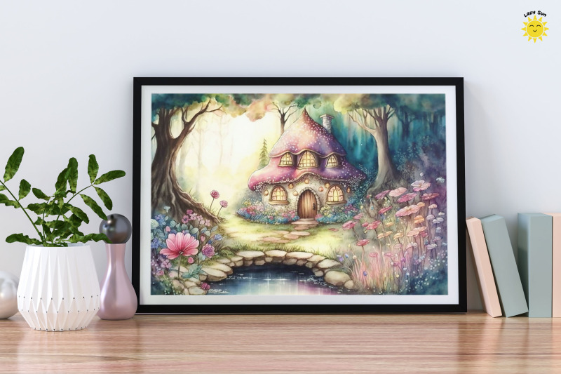 watercolor-fairy-mushroom-house-in-magical-forest-backgrounds