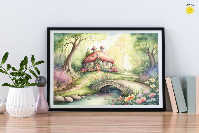 watercolor-fairy-mushroom-house-in-magical-forest-backgrounds