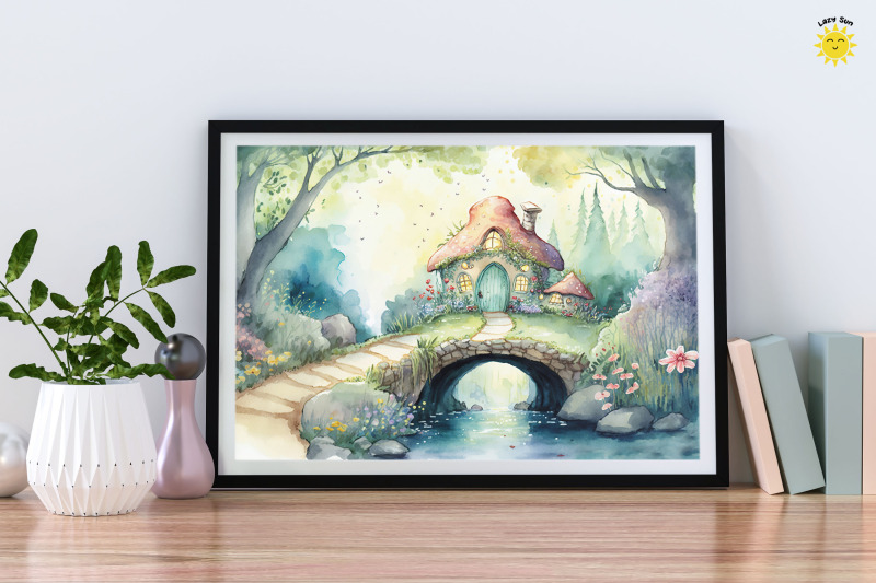 watercolor-fairy-mushroom-house-in-magical-forest-backgrounds