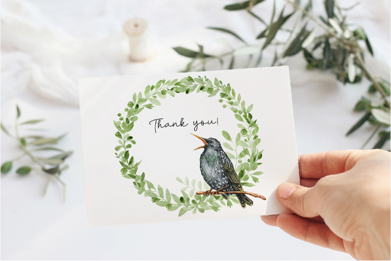 wreath-with-spring-greenery-and-starling-bird-watercolor