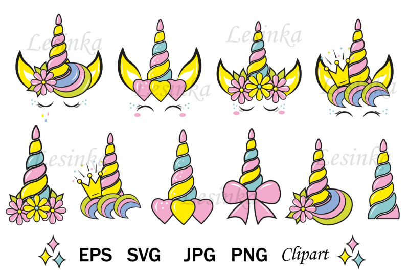 unicorn-head-bundle-unicorn-horn-svg-clipart-cutting-file