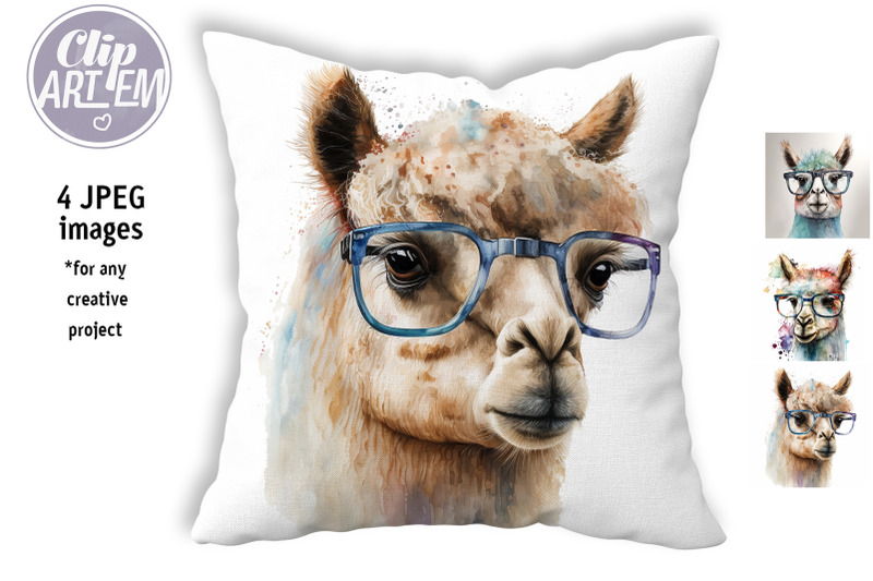 4-cute-lamas-painting-portrait-illustration-set-watercolor-jpg-images