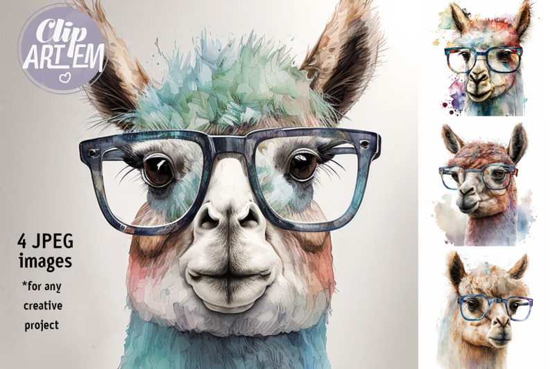 4-cute-lamas-painting-portrait-illustration-set-watercolor-jpg-images