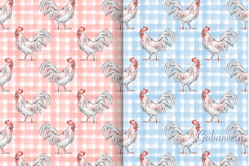 hand-drawn-rooster-and-seamless-pattern