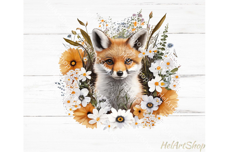 floral-cute-fox-png-sublimation-png