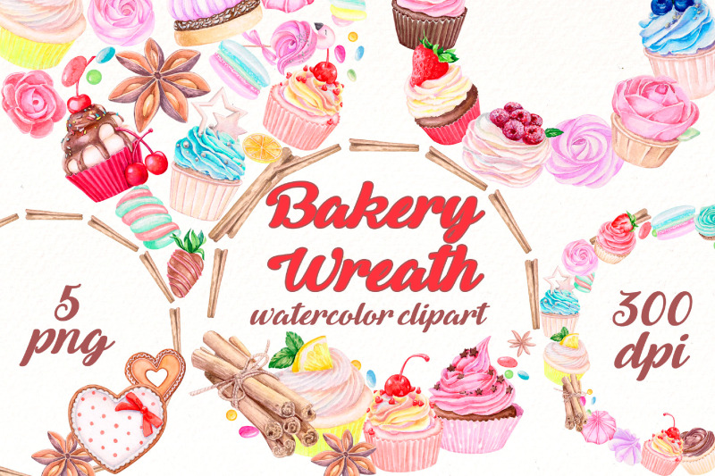 watercolor-sweets-wreath-clipart-desserts-png-digital