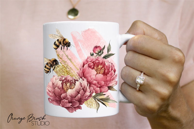 bee-mug-sublimation-design-bee-and-flowers-mug-wrap