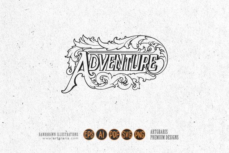 vintage-lettering-adventure-text-with-elegant-frame-swirl-floral-ornam